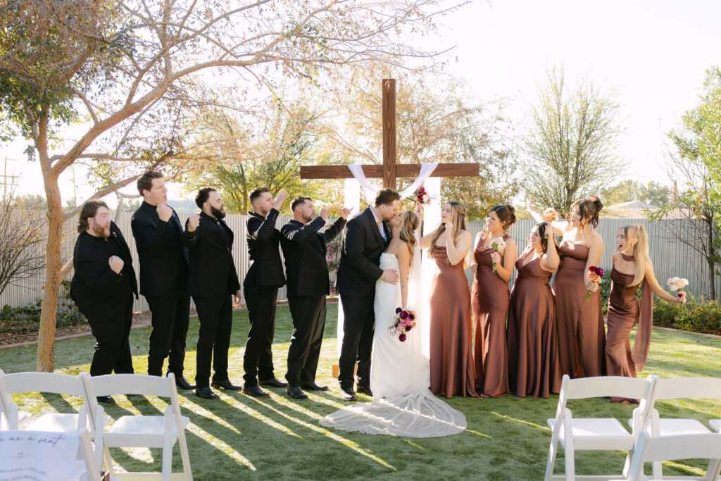 Bridal Party Photos at the Alter at Schnepf Farms Big Red Barn in Queen Creek Arizona