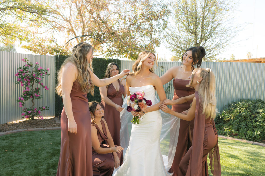 Bridal Party Photos at the Alter at Schnepf Farms Big Red Barn in Queen Creek Arizona