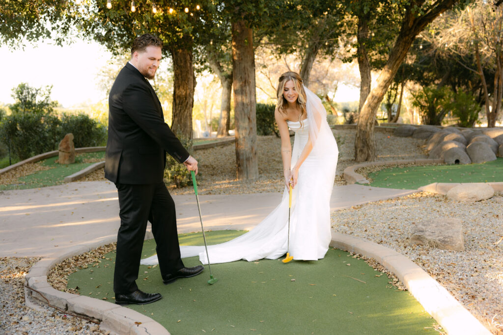 Romantic sunset wedding portraits at Schnepf Farms Big Red Barn in Arizona