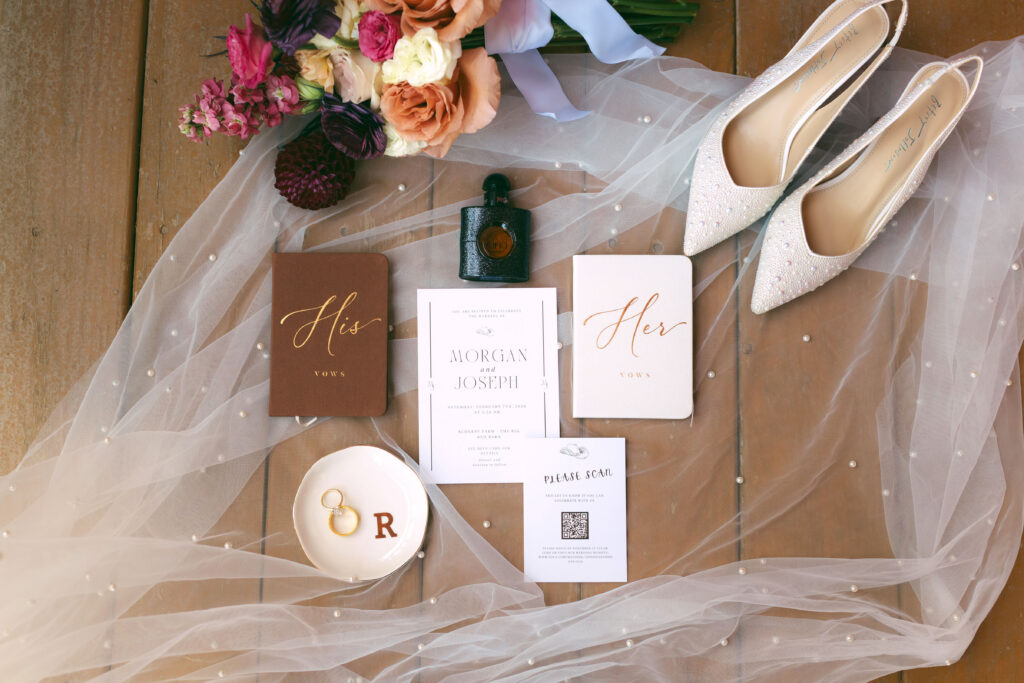Wedding Details and Flatlay at Schnepf Farms Big Red Barn in Queen Creek Arizona